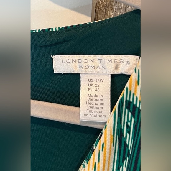 285. NWT London Times Women's Surplus Blouson Dress Deep Navy/Jade Green 18W - Picture 4 of 5